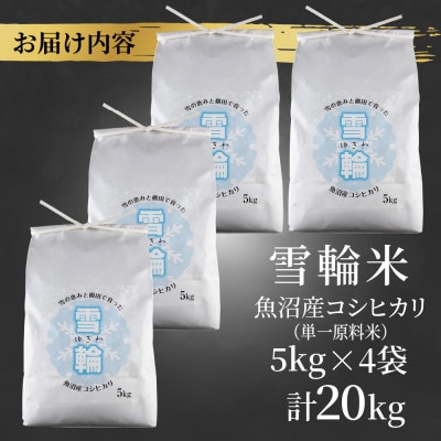【棚田米】 魚沼産 コシヒカリ 「雪輪米」精米 5kg×4袋 20kg 新潟県 十日町市
