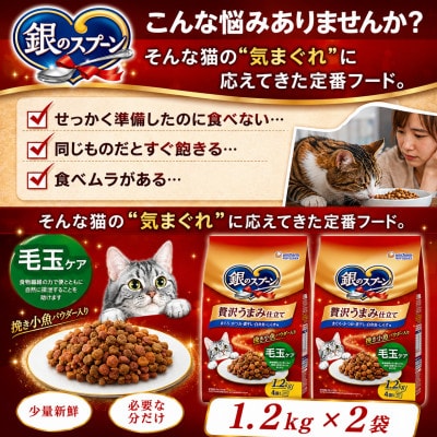 ユニ・チャーム 銀のスプーン 贅沢うまみ仕立て 毛玉ケア 1.2kg×2袋