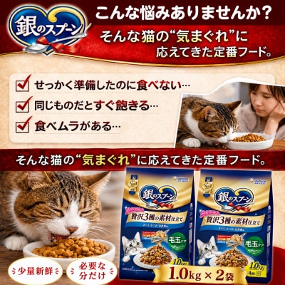 銀のスプーン 贅沢3種の素材仕立て 毛玉ケア まぐろ・かつお・白身魚味 1.0kg×2袋