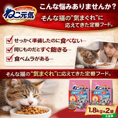 ねこ元気 毛玉ケア 肥満が気になる猫用 まぐろ・チキン・緑黄色野菜入り 国産 1.8kg×2袋