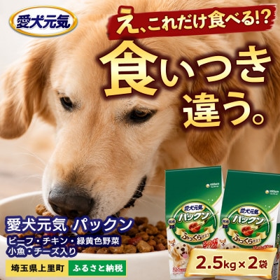 愛犬元気 パックン ビーフ・チキン・緑黄色野菜・小魚・チーズ入り 2.5kg×2袋 ドッグフード