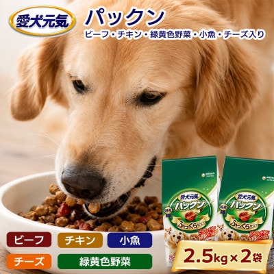 愛犬元気 パックン ビーフ・チキン・緑黄色野菜・小魚・チーズ入り 2.5kg×2袋 ドッグフード
