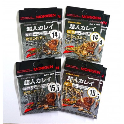 もりげん(MORIGEN)　釣針　超人カレイ　8枚セット(14号/各色2枚・15号/各色2枚)