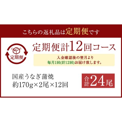 【12カ月定期便】 九州産うなぎ蒲焼(約170g×2尾×12回) KS-103