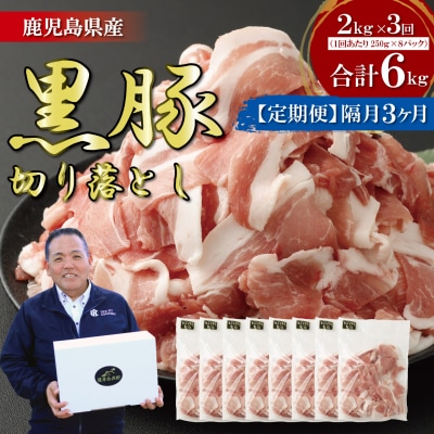 【定期便:1月おき3回】鹿児島県産黒豚切り落とし 合計6kg(2kg×3回) 小分け CSR-537