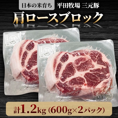 【平田牧場】三元豚肩ロースブロック1.2kg(600g×2パック)