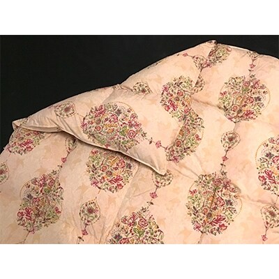 立体キルトで暖かい　羽毛ふとん(シングル)　ホワイトダックダウン85%　1.2kg入　ピンク