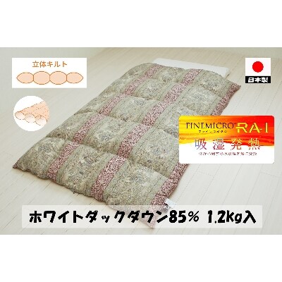吸湿発熱がわ生地を使った　羽毛ふとん　シングルサイズ　ホワイトダック85%　1.2kg入　A色