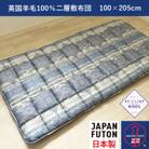 綿100%生地使用　英国羊毛100%わた入二層敷布団　シングル　ブルー　K042203E40SB