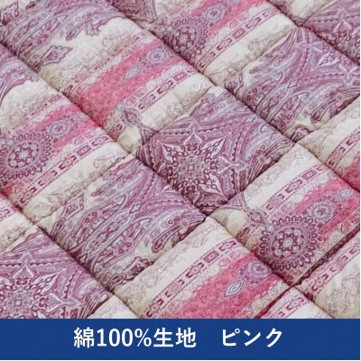綿100%生地使用　英国羊毛100%わた入敷パッド　セミダブル　ピンク　K042203W25SDA