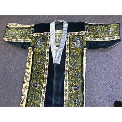 泉大津市産　新合繊総詰　マイヤー毛布夜着　200cm丈　絵羽　ブルー　9431BL