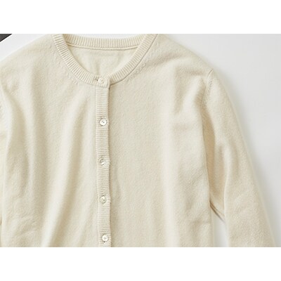 希少ベビーカシミヤ100%　女性　カーディガン　L　ホワイト　1枚