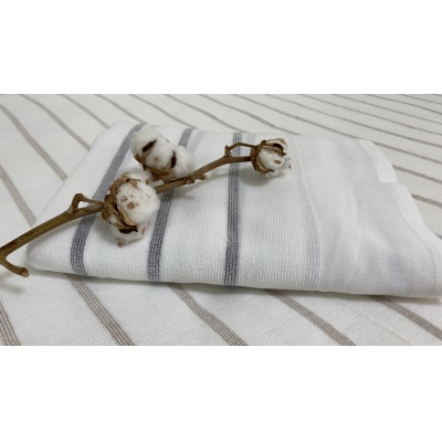 オーガニックコットン　タオルシーツ　シングル145×230cm　ボーダー　グレー　SNS-13GY