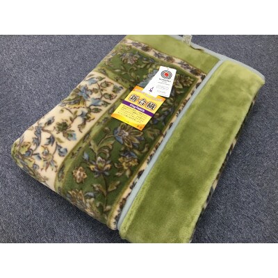 日本製　アクリル　マイヤー毛布　シングル　グリーン　1枚　(新合繊合わせ毛布)1638GR