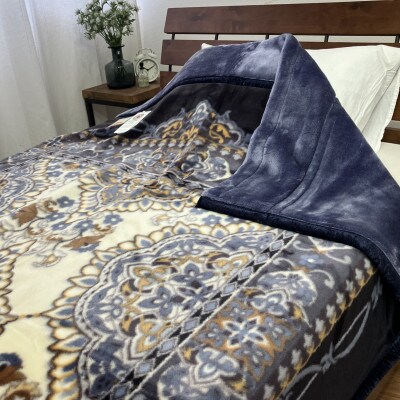 日本製　アクリル　マイヤー毛布　シングル　ブルー　1枚　(新合繊2枚合わせ毛布)N-YO-4800