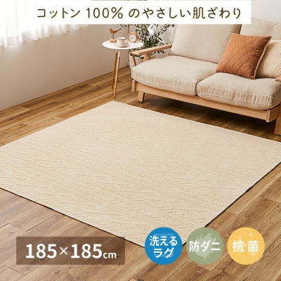 日本製　丸洗いOK　綿100%(表面)　カーペット　1枚　約185×185cm　350119001