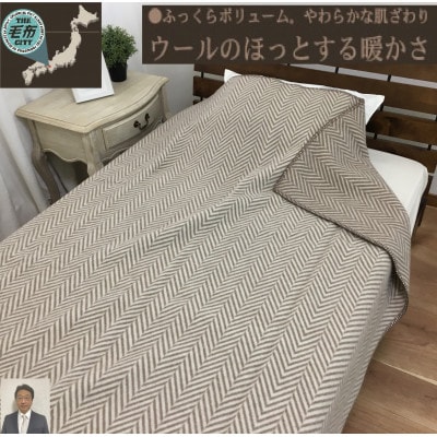 『睡眠環境・寝具指導士』推奨　ウール100%(毛羽部分)毛布　シングル　ブラウン　WOOL-1BR