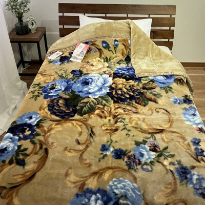 C.R.P加工毛布 2枚合わせマイヤー毛布 シングルサイズ ブルー 1枚 21403柄