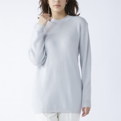 【訳あり　限定18枚】カシミヤ100%　チュニック　セーター　ブルーグレー　26271F