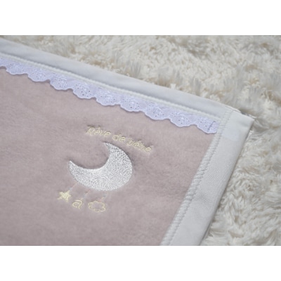 ベビー綿毛布　綿100%　レース付刺繍入り　ベージュピンク