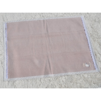 ベビー綿毛布　綿100%　レース付刺繍入り　ベージュピンク