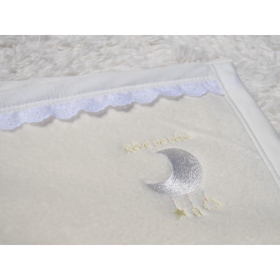 ベビー綿毛布　綿100%　レース付刺繍入り　アイボリー