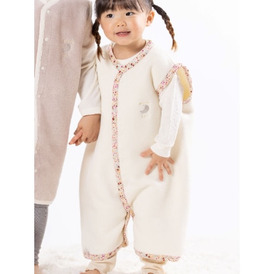 綿毛布 スリーパー(Lサイズ) アイボリー×花　　2way仕様で暖か　毛布の町(泉大津産)