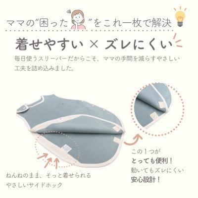 綿毛布スリーパー 丸型 アッシュグリーン×恐竜 | 綿100% 泉大津産