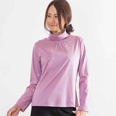 レディース　テンセル　コットンシルケット　バイオ加工 ルーズネック　カットソー(Lサイズ)