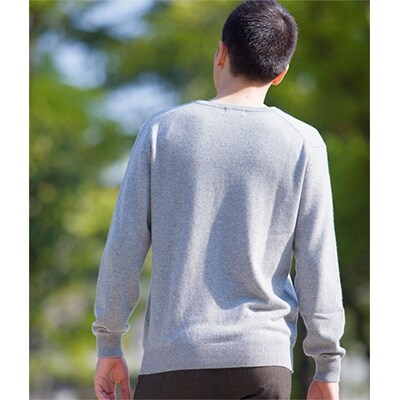 メンズ　ベビーカシミヤ100%Vネックセーター(グレー　LLサイズ)