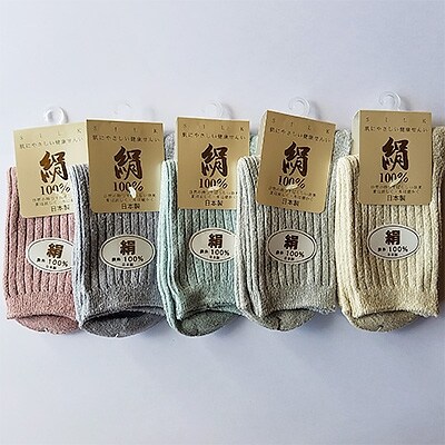 日本製　絹　レディース　リブソックス　5色組