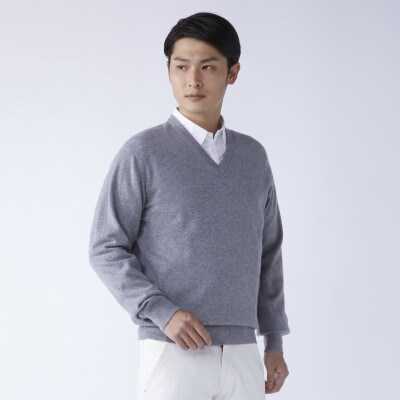 日本製　カシミヤ100% Vネック　ライトグレー 　Sサイズ
