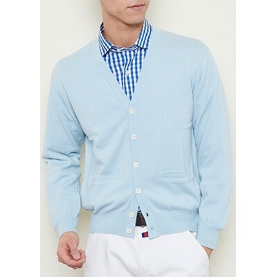 日本製　カシミヤ100% カーディガン　サックス　Sサイズ