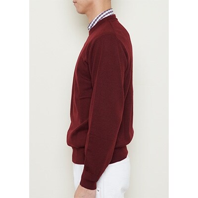 日本製　カシミヤ100%　丸首セーター　ワイン　Sサイズ