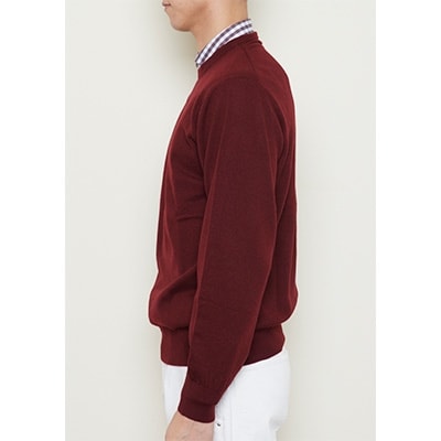 日本製　カシミヤ100%　丸首セーター　ワイン　Lサイズ