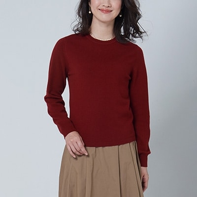 日本製　カシミヤ100%　レディース　クルーネック　ワイン　Sサイズ