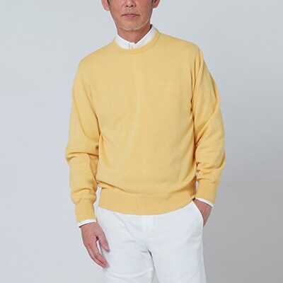 日本製　カシミヤ100%　クルーネック　黄色　2Lサイズ
