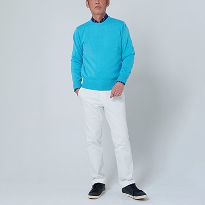 日本製　カシミヤ100%　クルーネック　ターコイズブルー　Mサイズ