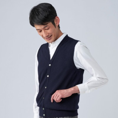 日本製　カシミヤ100%　前開きベスト　ネイビー　Mサイズ