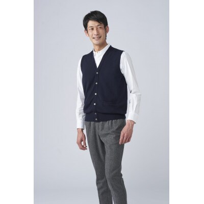 日本製　カシミヤ100%　前開きベスト　ネイビー　Mサイズ