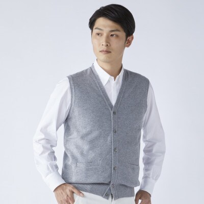 日本製　カシミヤ100%　前開きベスト　ライトグレー　Sサイズ