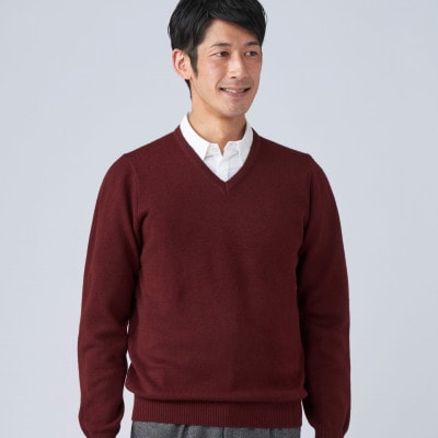 日本製　カシミヤ100%　Vセーター　ワイン　Sサイズ