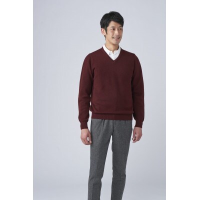 日本製 カシミヤ100% Vセーター ワイン Lサイズ