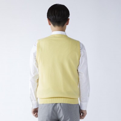 日本製　カシミヤ100%　Vベスト　イエロー　Sサイズ