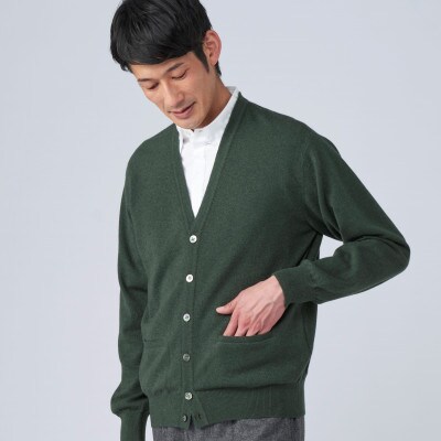 日本製　カシミヤ100%　カーディガン　グリーン　Lサイズ