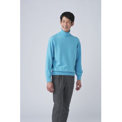 日本製　カシミヤ100%　タートルネック　ターコイズブルー　Lサイズ