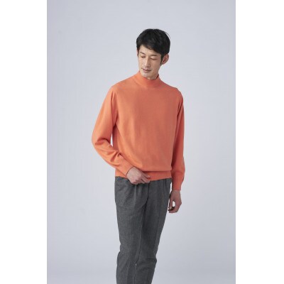 日本製　カシミヤ100%　ハイネック　オレンジ　2Lサイズ