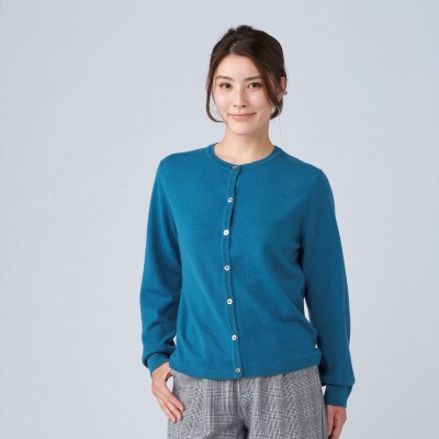 日本製　カシミヤ100%　レディース　クルーカーディガン　ダークグリーン　Sサイズ
