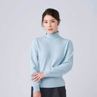 日本製 カシミヤ100% レディース タートルネック ライトブルー M