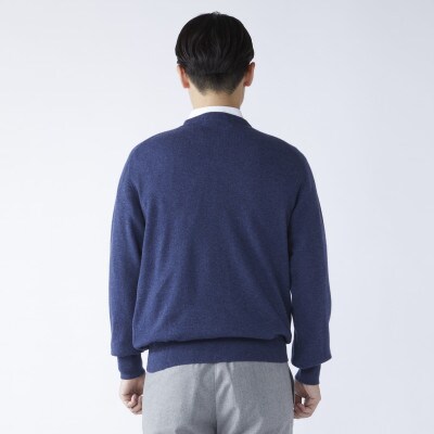 日本製　カシミヤ100%　丸首セーター　インディコブルー　Mサイズ